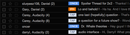 podcast feedback labels in Gmail
